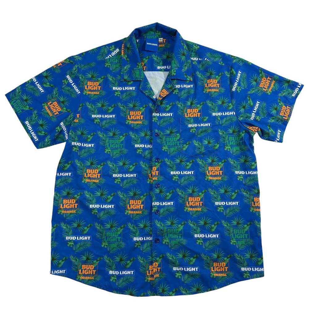 Bud light orange Hawaiian shirt short sleeve button casual tropical sz XL